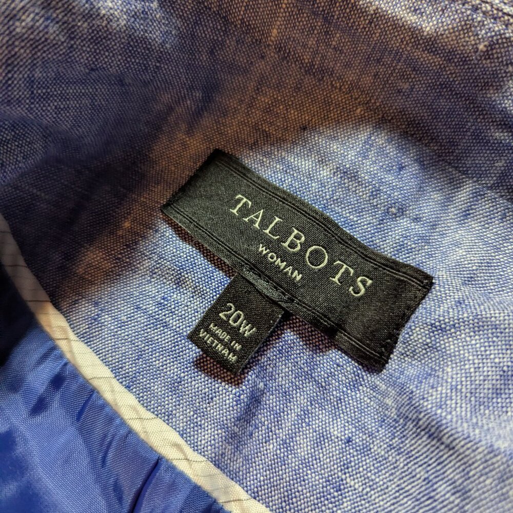 Talbots 100% Linen Blazer Women 20W Blue Chambray One-Button Suit Jacket Coastal - Picture 6 of 7